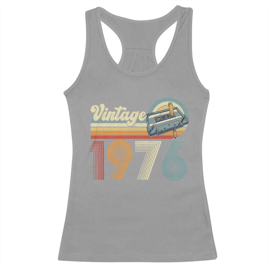 Vintage Sunset 1976 Retro Cassette Racerback Tank Top Mechanical Dial Tech Nostalgia 50th Birthday