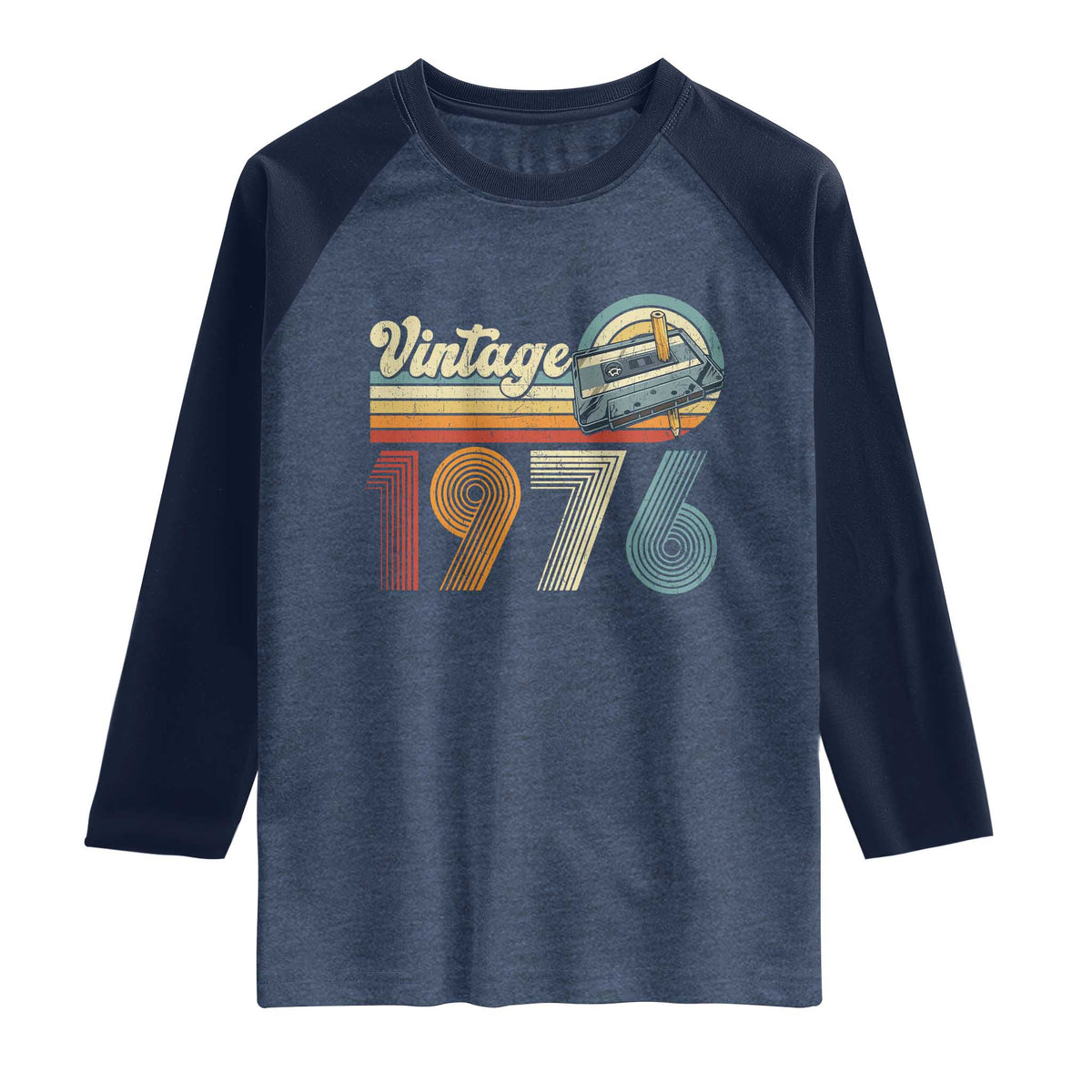 Vintage Sunset 1976 Retro Cassette Raglan Shirt Mechanical Dial Tech Nostalgia 50th Birthday