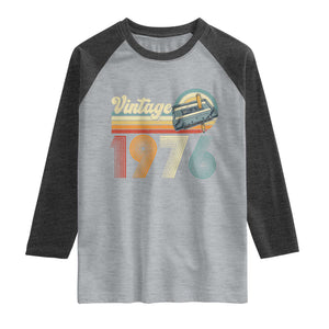 Vintage Sunset 1976 Retro Cassette Raglan Shirt Mechanical Dial Tech Nostalgia 50th Birthday