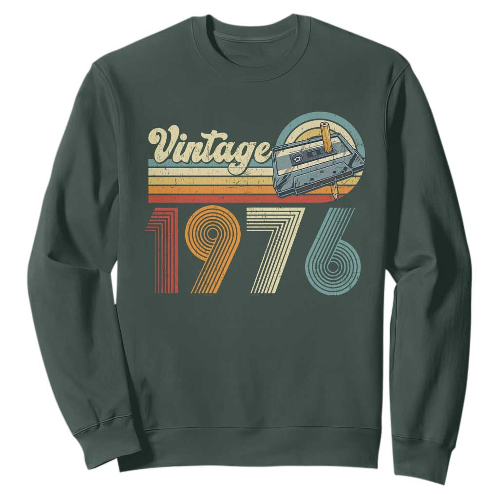 Vintage Sunset 1976 Retro Cassette Sweatshirt Mechanical Dial Tech Nostalgia 50th Birthday TS02 Dark Forest Green Print Your Wear
