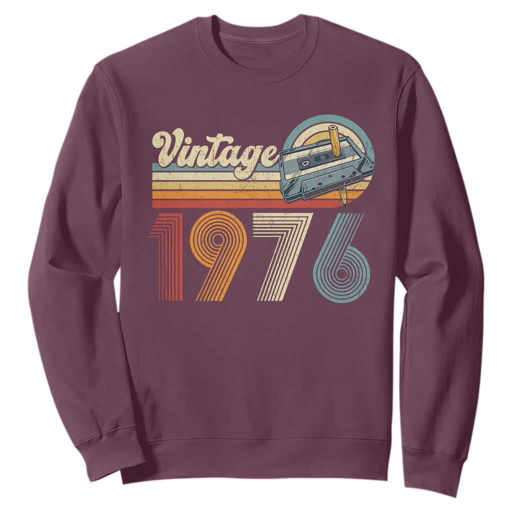 Vintage Sunset 1976 Retro Cassette Sweatshirt Mechanical Dial Tech Nostalgia 50th Birthday TS02 Maroon Print Your Wear