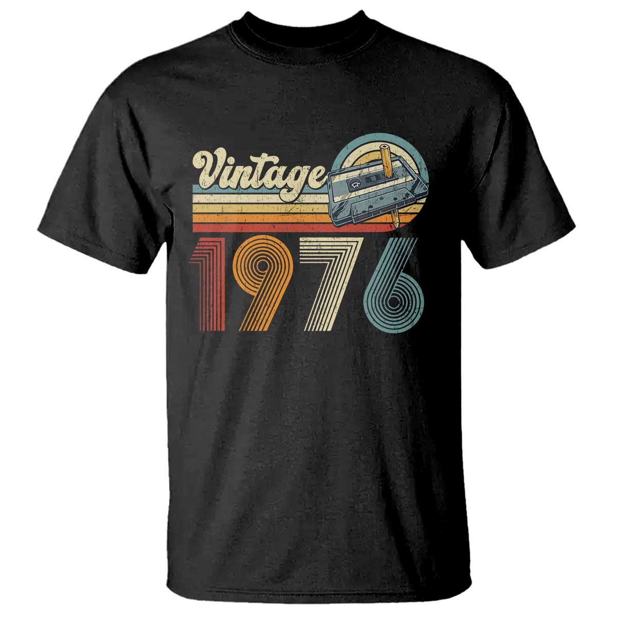 Vintage Sunset 1976 Retro Cassette T Shirt Mechanical Dial Tech Nostalgia 50th Birthday TS02 Black Print Your Wear