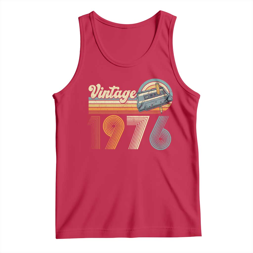Vintage Sunset 1976 Retro Cassette Tank Top Mechanical Dial Tech Nostalgia 50th Birthday TS02 Red Print Your Wear