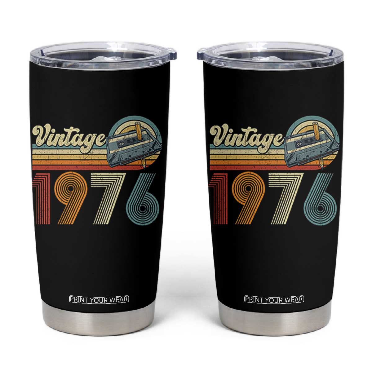 Vintage Sunset 1976 Retro Cassette Tumbler Cup Mechanical Dial Tech Nostalgia 50th Birthday