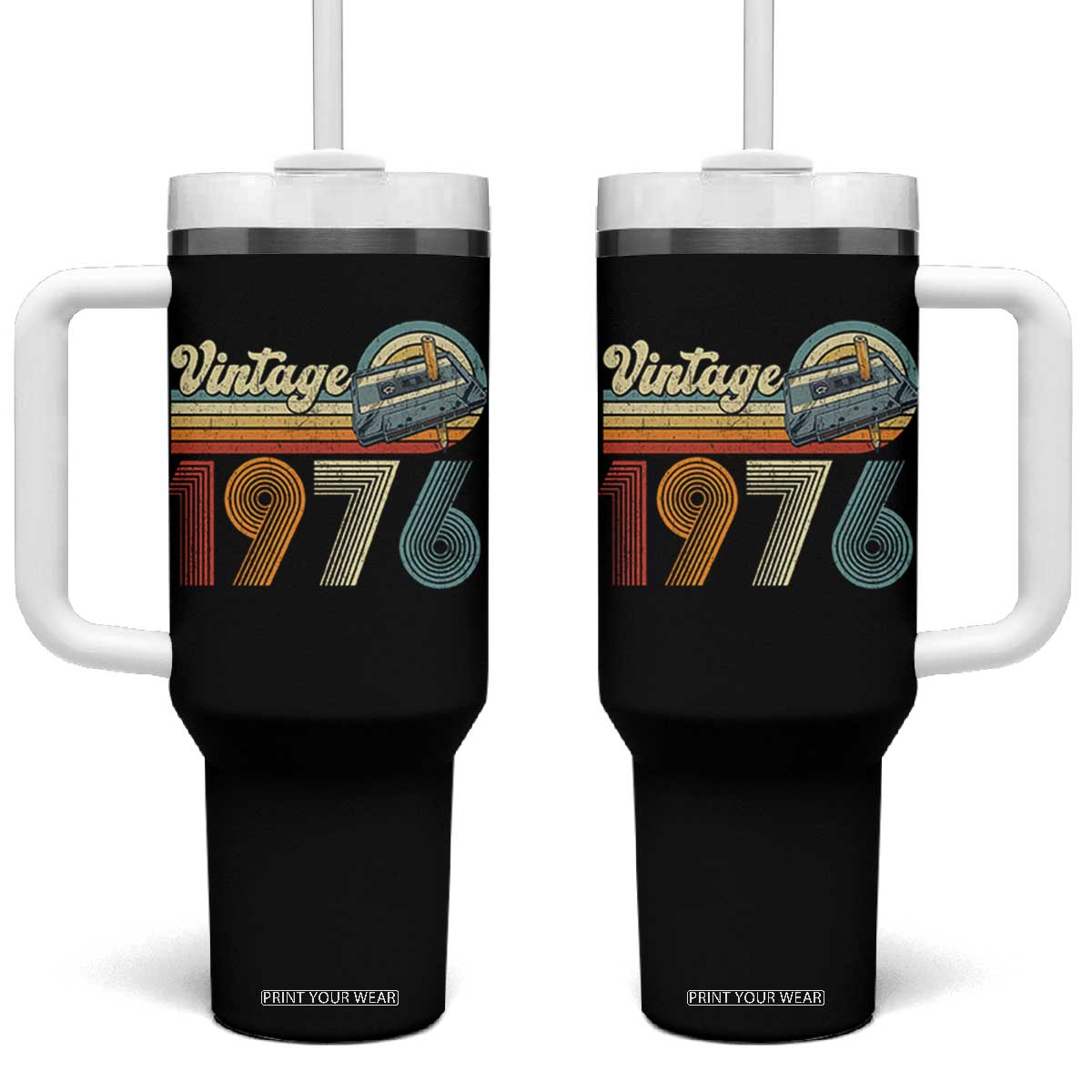 Vintage Sunset 1976 Retro Cassette Tumbler With Handle Mechanical Dial Tech Nostalgia 50th Birthday TS02 One Size: 40 oz Black Print Your Wear