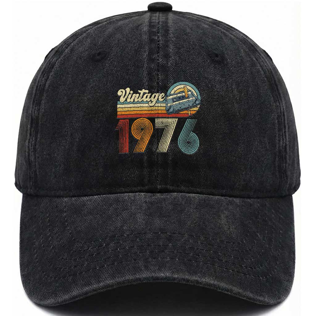 Vintage Sunset 1976 Retro Cassette Washed Cotton Baseball Cap Mechanical Dial Tech Nostalgia 50th Birthday TS02 Print Your Wear