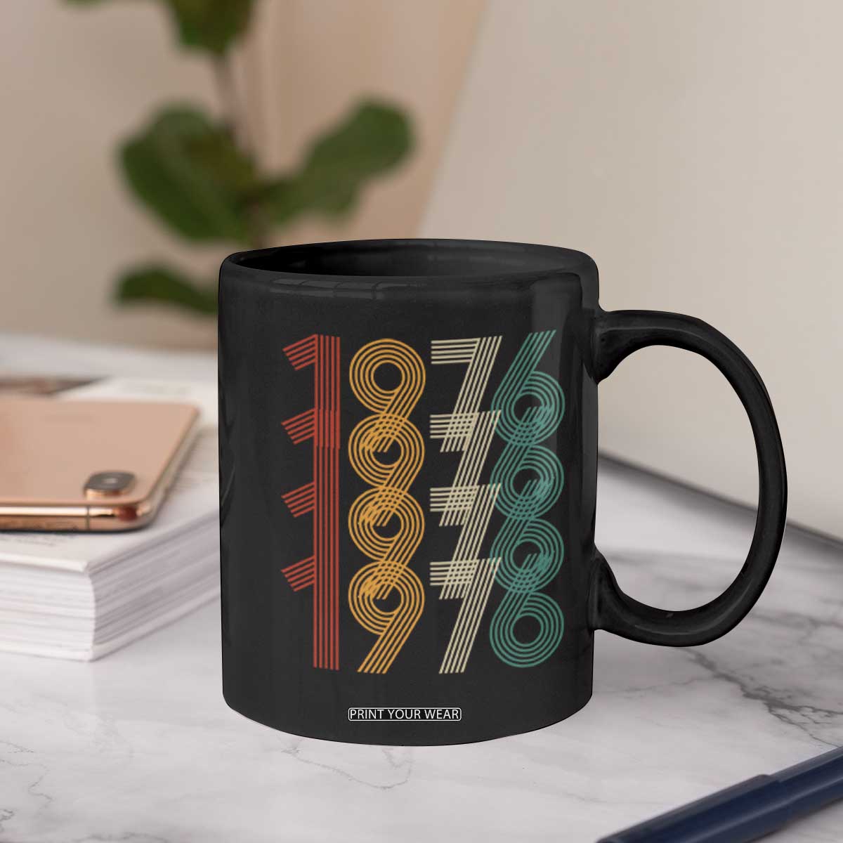 Retro 1976 Multi Line Neon Pop Typography Coffee Mug Vintage 50th Birthday Gift