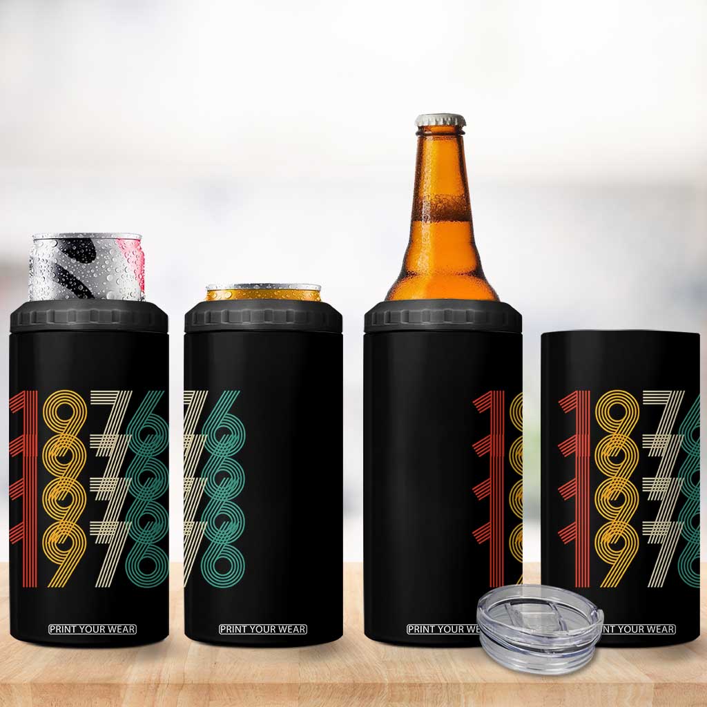 Retro 1976 Multi Line Neon Pop Typography 4 in 1 Can Cooler Tumbler Vintage 50th Birthday Gift TS02 Print Your Wear