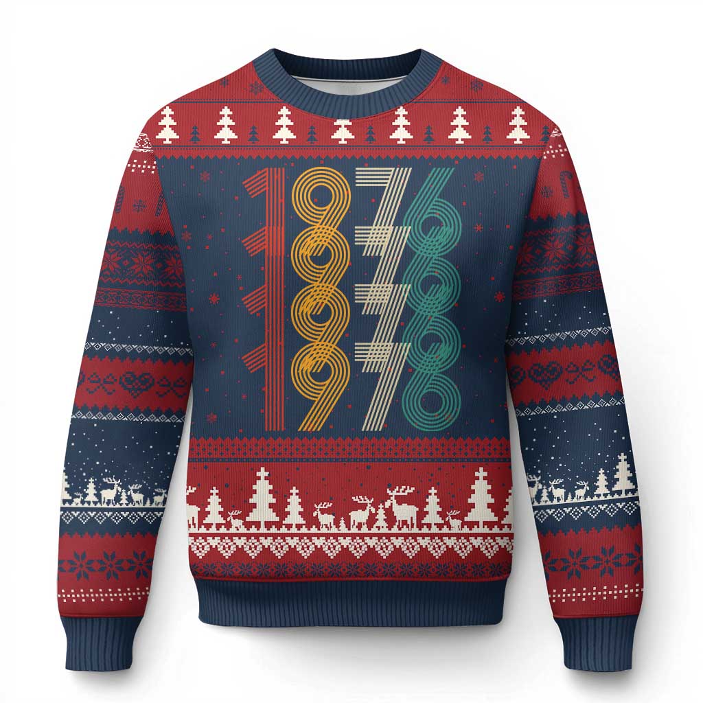 Retro 1976 Multi Line Neon Pop Typography Ugly Christmas Sweater Vintage 50th Birthday Gift TS02 Navy Red Print Your Wear