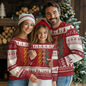 Retro 1976 Multi Line Neon Pop Typography Ugly Christmas Sweater Vintage 50th Birthday Gift TS02 Red Beige Print Your Wear