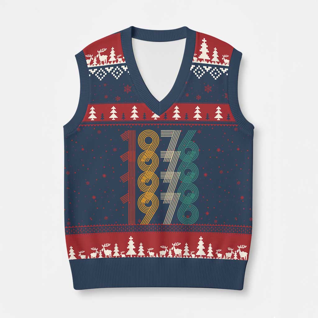 Retro 1976 Multi Line Neon Pop Typography V-Neck Knit Sweater Vest Vintage 50th Birthday Gift TS02 Navy Red Print Your Wear
