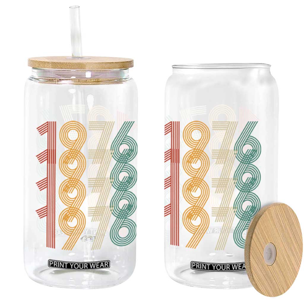 Retro 1976 Multi Line Neon Pop Typography Glass Can Vintage 50th Birthday Gift TS02 Print Your Wear
