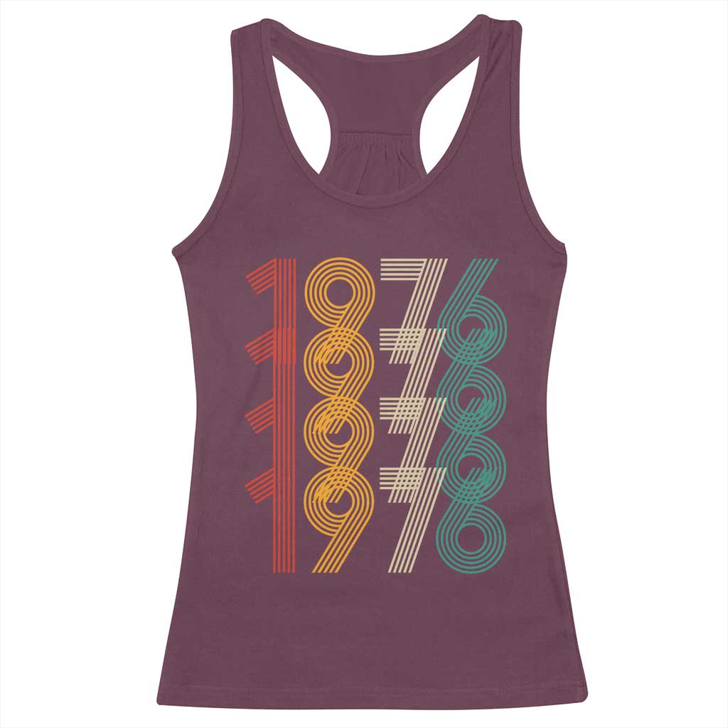 Retro 1976 Multi Line Neon Pop Typography Racerback Tank Top Vintage 50th Birthday Gift TS02 Maroon Print Your Wear