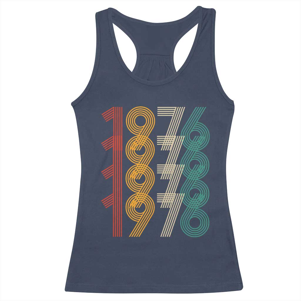 Retro 1976 Multi Line Neon Pop Typography Racerback Tank Top Vintage 50th Birthday Gift TS02 Navy Print Your Wear