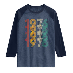 Retro 1976 Multi Line Neon Pop Typography Raglan Shirt Vintage 50th Birthday Gift TS02 Heather Denim Navy Print Your Wear
