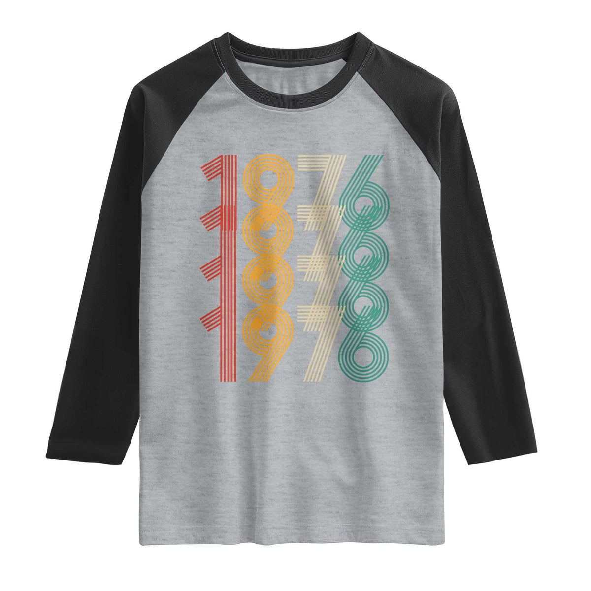 Retro 1976 Multi Line Neon Pop Typography Raglan Shirt Vintage 50th Birthday Gift TS02 Heather Gray Black Print Your Wear
