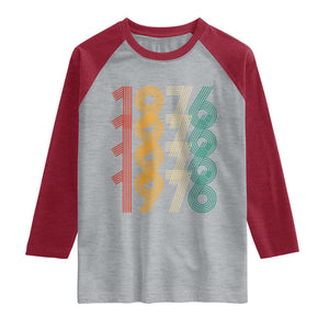 Retro 1976 Multi Line Neon Pop Typography Raglan Shirt Vintage 50th Birthday Gift TS02 Heather Gray Heather Red Print Your Wear