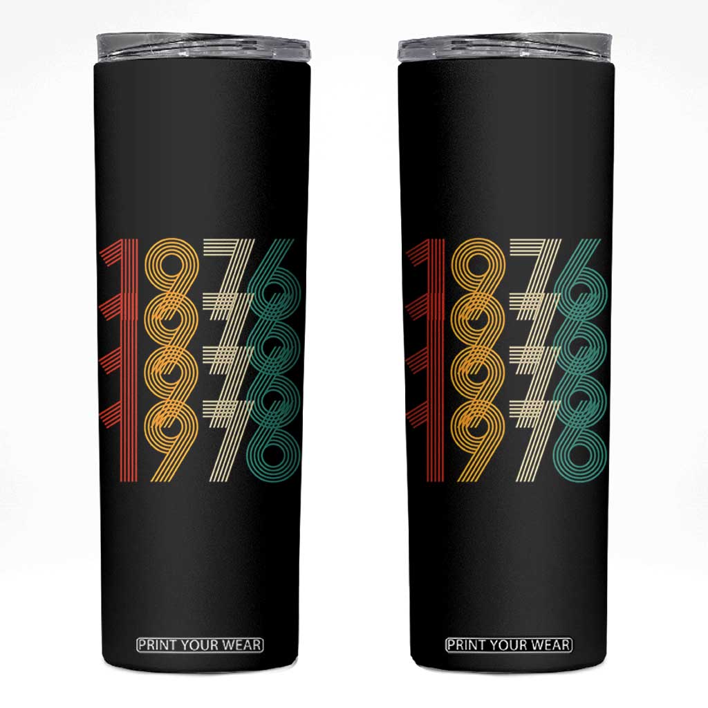 Retro 1976 Multi Line Neon Pop Typography Skinny Tumbler Vintage 50th Birthday Gift TS02 Black Print Your Wear