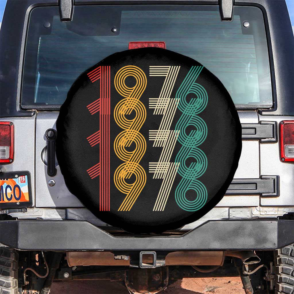 Retro 1976 Multi Line Neon Pop Typography Spare Tire Cover Vintage 50th Birthday Gift TS02 No hole Black Print Your Wear
