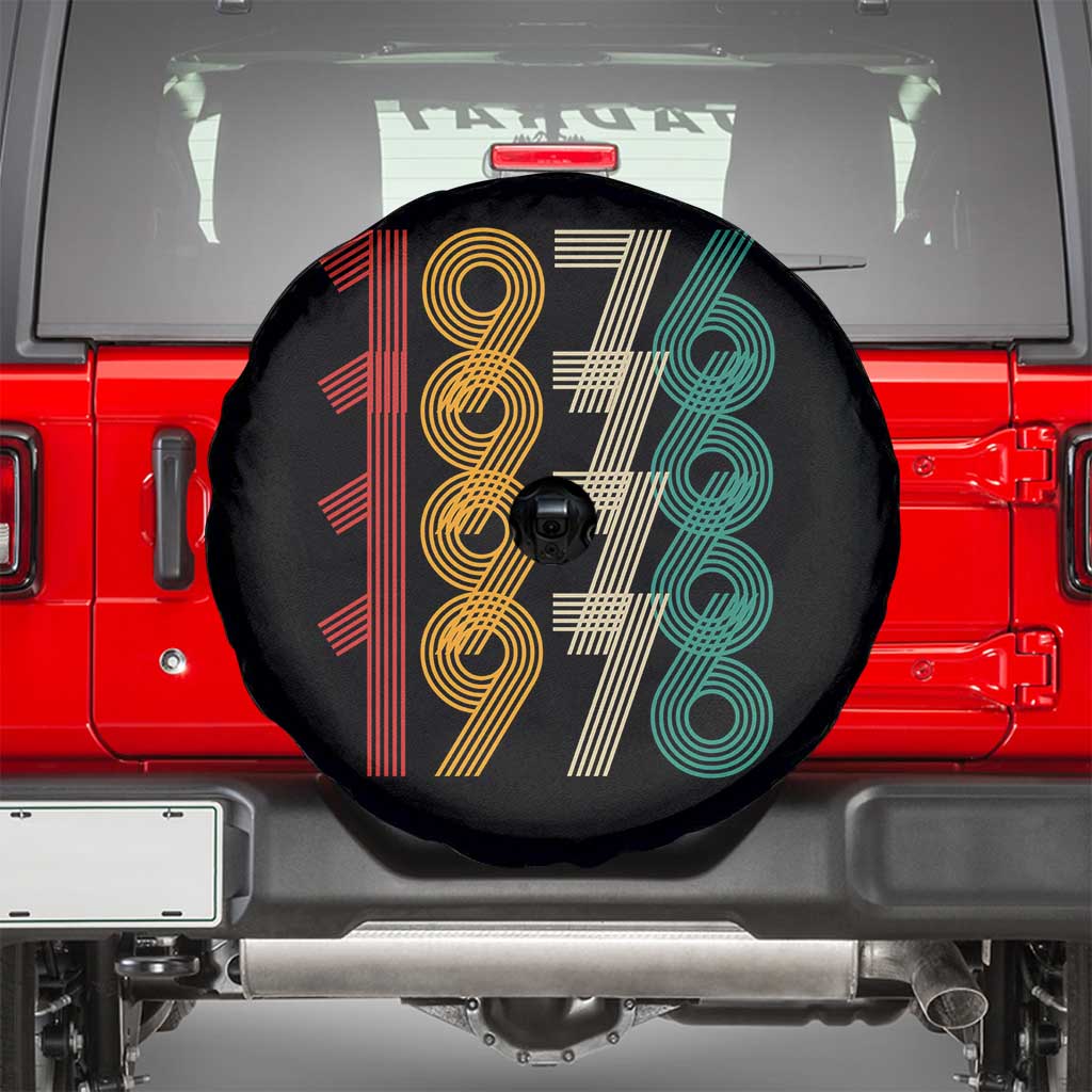 Retro 1976 Multi Line Neon Pop Typography Spare Tire Cover Vintage 50th Birthday Gift TS02 Black Print Your Wear