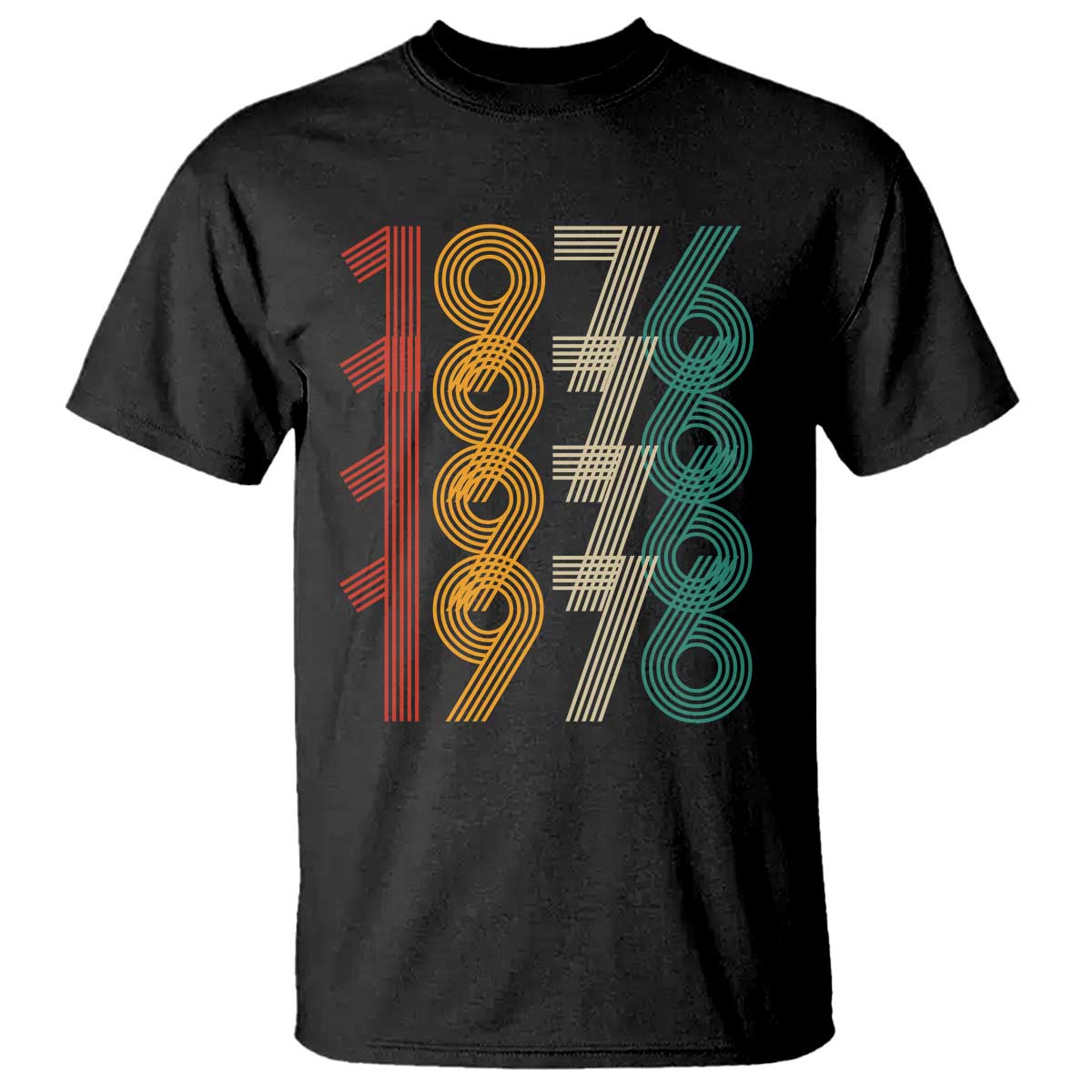 Retro 1976 Multi Line Neon Pop Typography T Shirt Vintage 50th Birthday Gift TS02 Black Print Your Wear