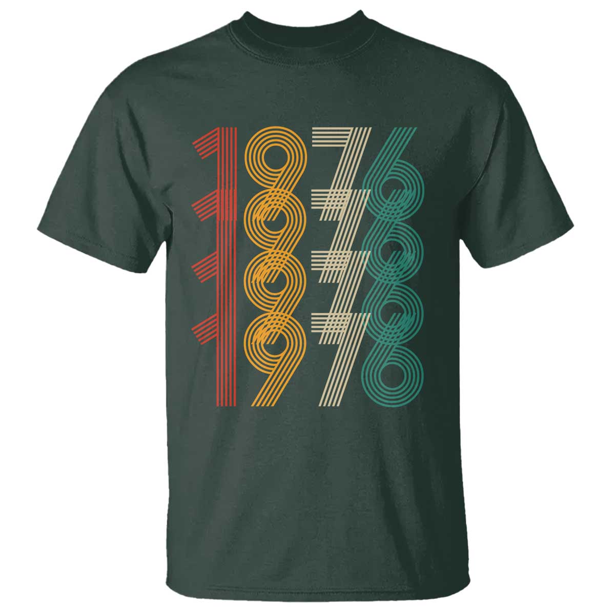 Retro 1976 Multi Line Neon Pop Typography T Shirt Vintage 50th Birthday Gift TS02 Dark Forest Green Print Your Wear