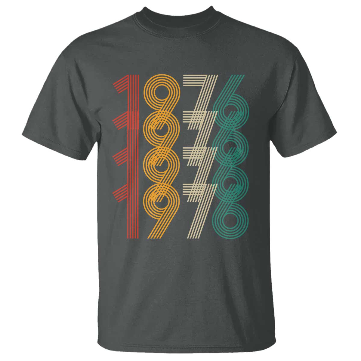 Retro 1976 Multi Line Neon Pop Typography T Shirt Vintage 50th Birthday Gift TS02 Dark Heather Print Your Wear
