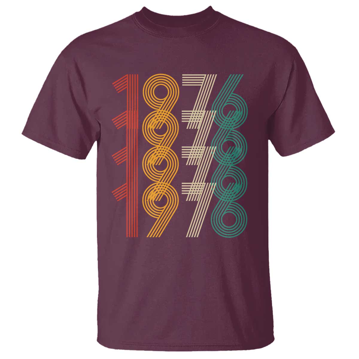 Retro 1976 Multi Line Neon Pop Typography T Shirt Vintage 50th Birthday Gift TS02 Maroon Print Your Wear