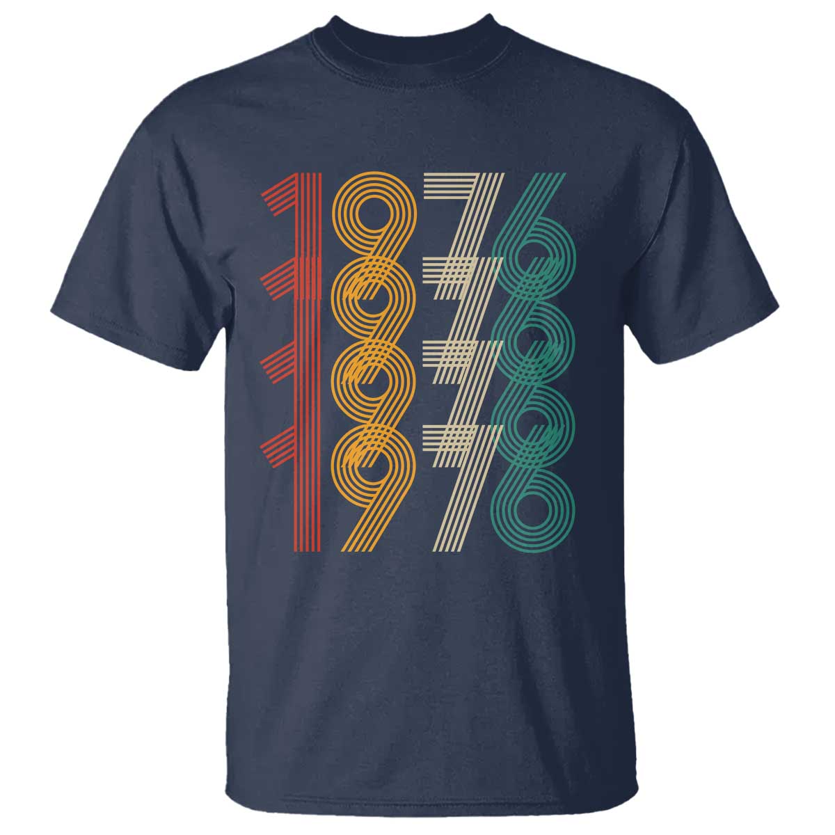 Retro 1976 Multi Line Neon Pop Typography T Shirt Vintage 50th Birthday Gift TS02 Navy Print Your Wear