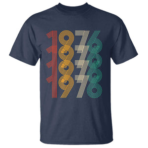 Retro 1976 Multi Line Neon Pop Typography T Shirt Vintage 50th Birthday Gift TS02 Navy Print Your Wear