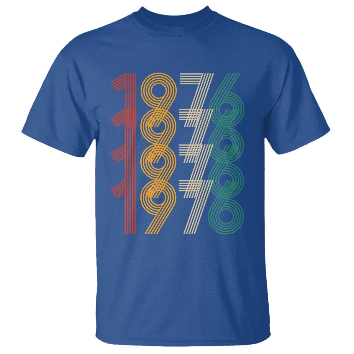 Retro 1976 Multi Line Neon Pop Typography T Shirt Vintage 50th Birthday Gift TS02 Royal Blue Print Your Wear