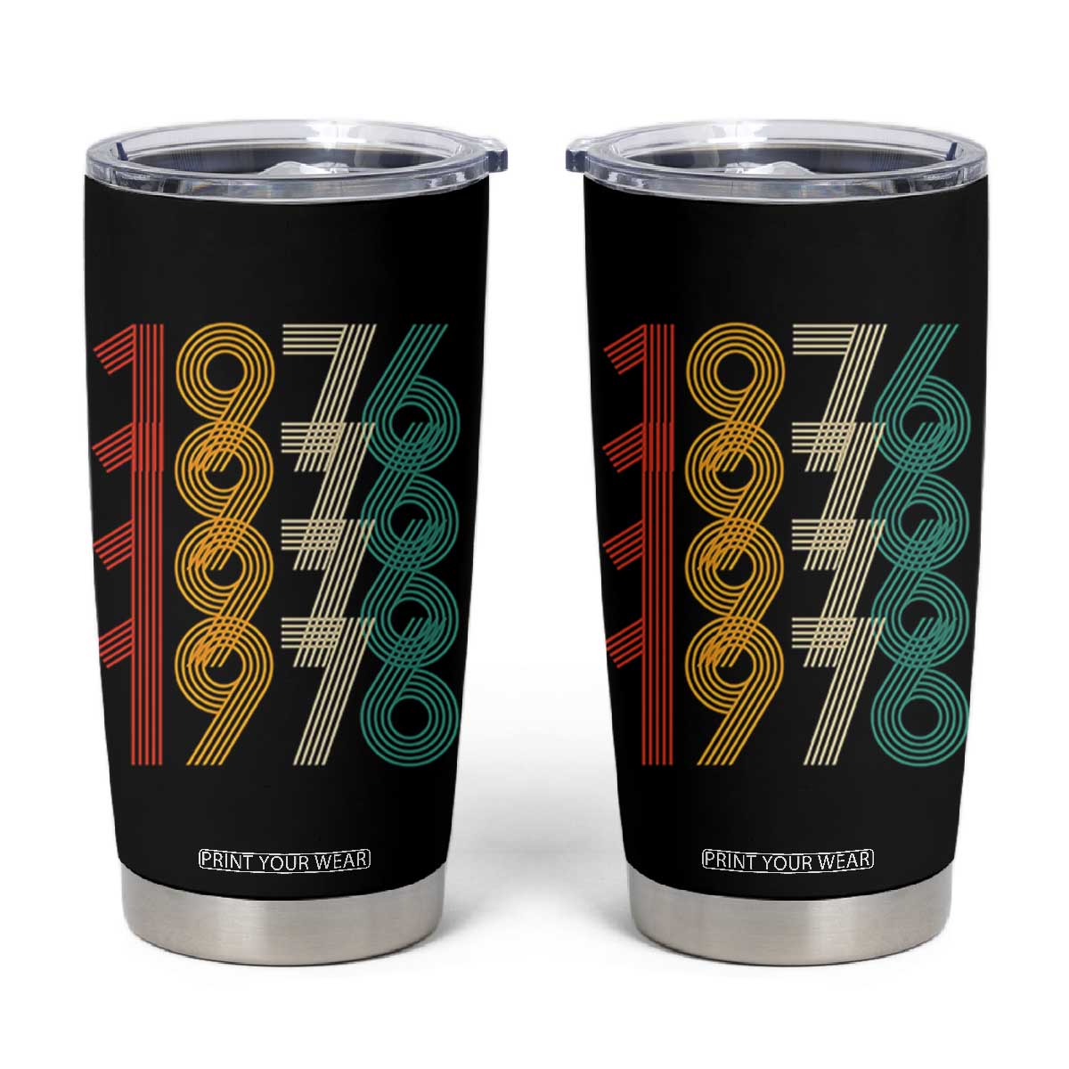 Retro 1976 Multi Line Neon Pop Typography Tumbler Cup Vintage 50th Birthday Gift TS02 Black Print Your Wear