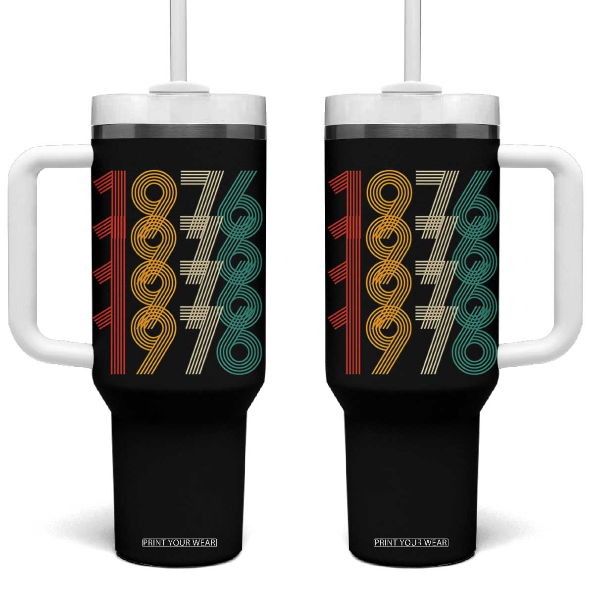 Retro 1976 Multi Line Neon Pop Typography Tumbler With Handle Vintage 50th Birthday Gift TS02 One Size: 40 oz Black Print Your Wear