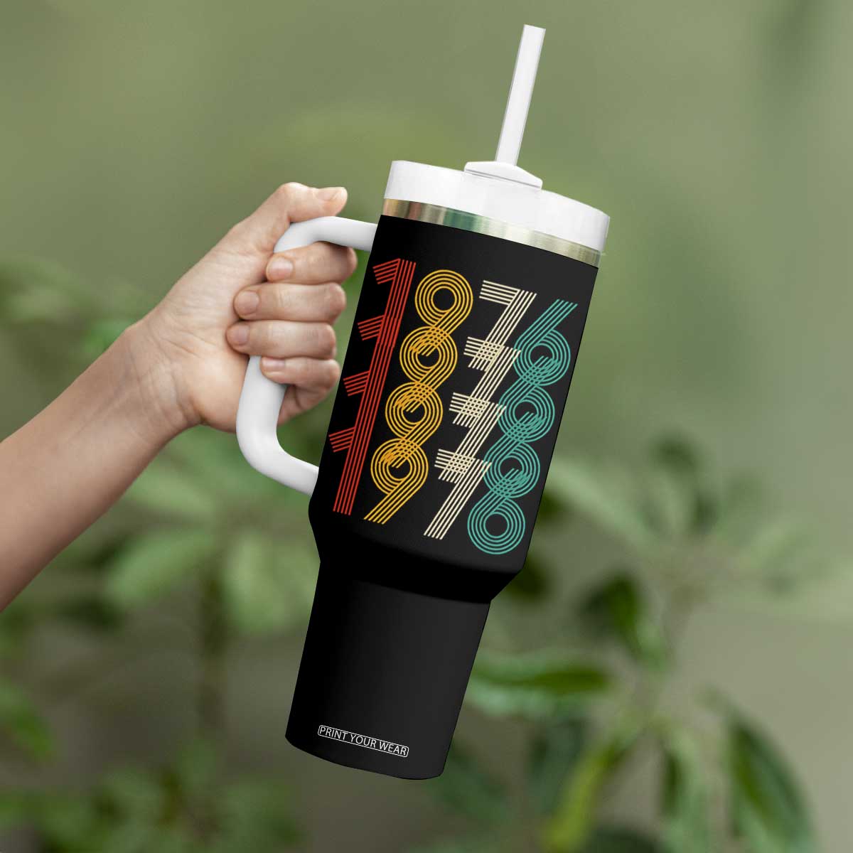 Retro 1976 Multi Line Neon Pop Typography Tumbler With Handle Vintage 50th Birthday Gift TS02 Print Your Wear