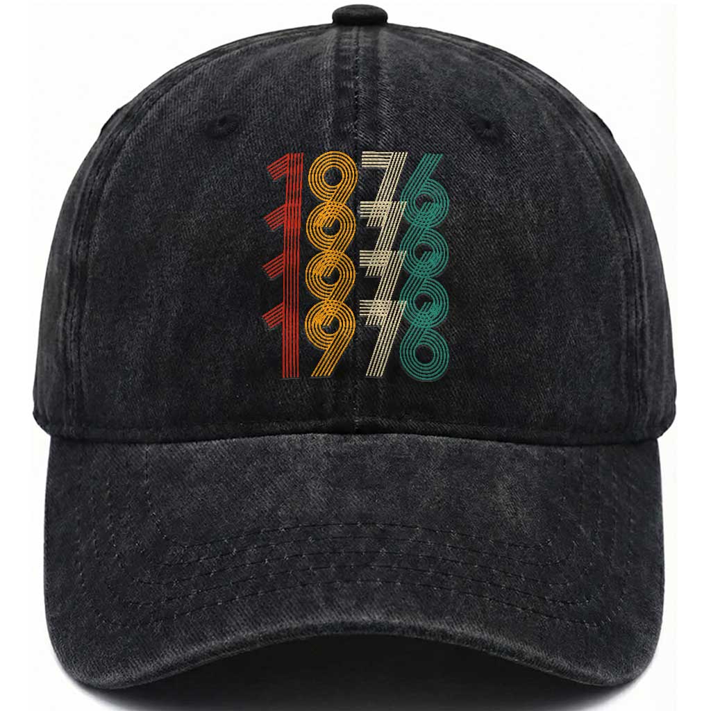 Retro 1976 Multi Line Neon Pop Typography Washed Cotton Baseball Cap Vintage 50th Birthday Gift TS02 Print Your Wear