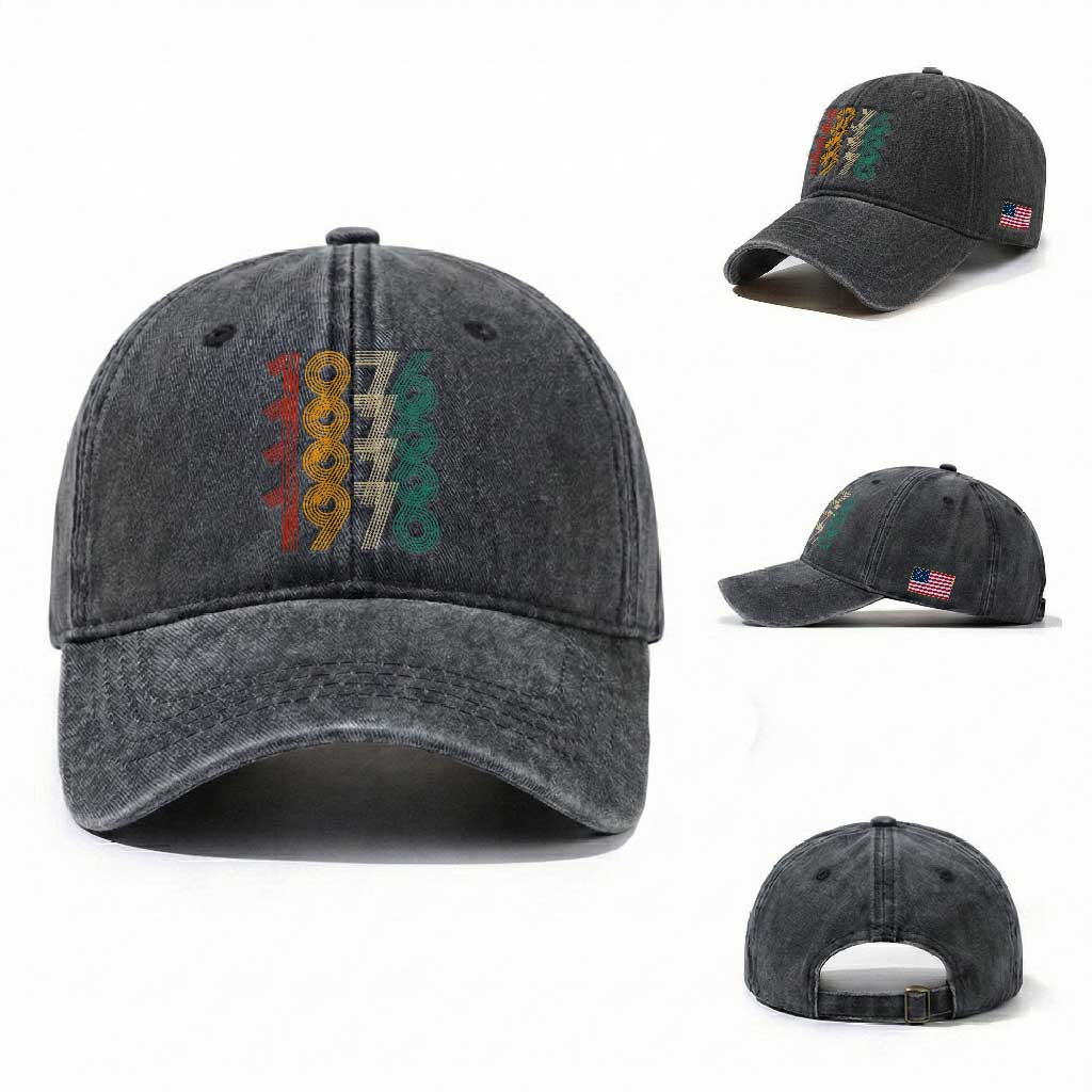 Retro 1976 Multi Line Neon Pop Typography Washed Cotton Baseball Cap Vintage 50th Birthday Gift TS02 Washed Cap Universal Fit Dark Gray Print Your Wear