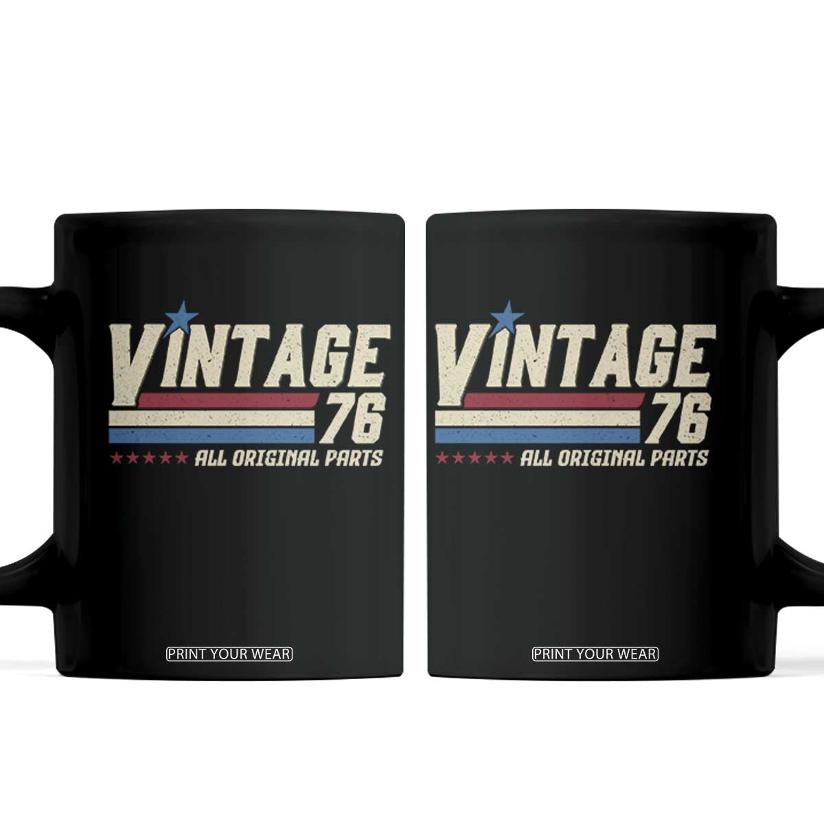 Vintage 76 All Original Parts Coffee Mug Retro Stripe Patriotic 50th Birthday