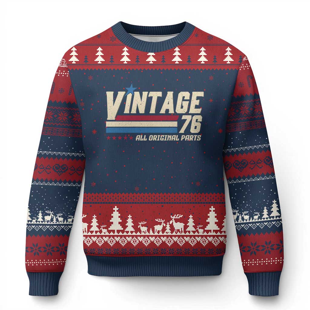 Vintage 76 All Original Parts Ugly Christmas Sweater Retro Stripe Patriotic 50th Birthday TS02 Navy Red Print Your Wear