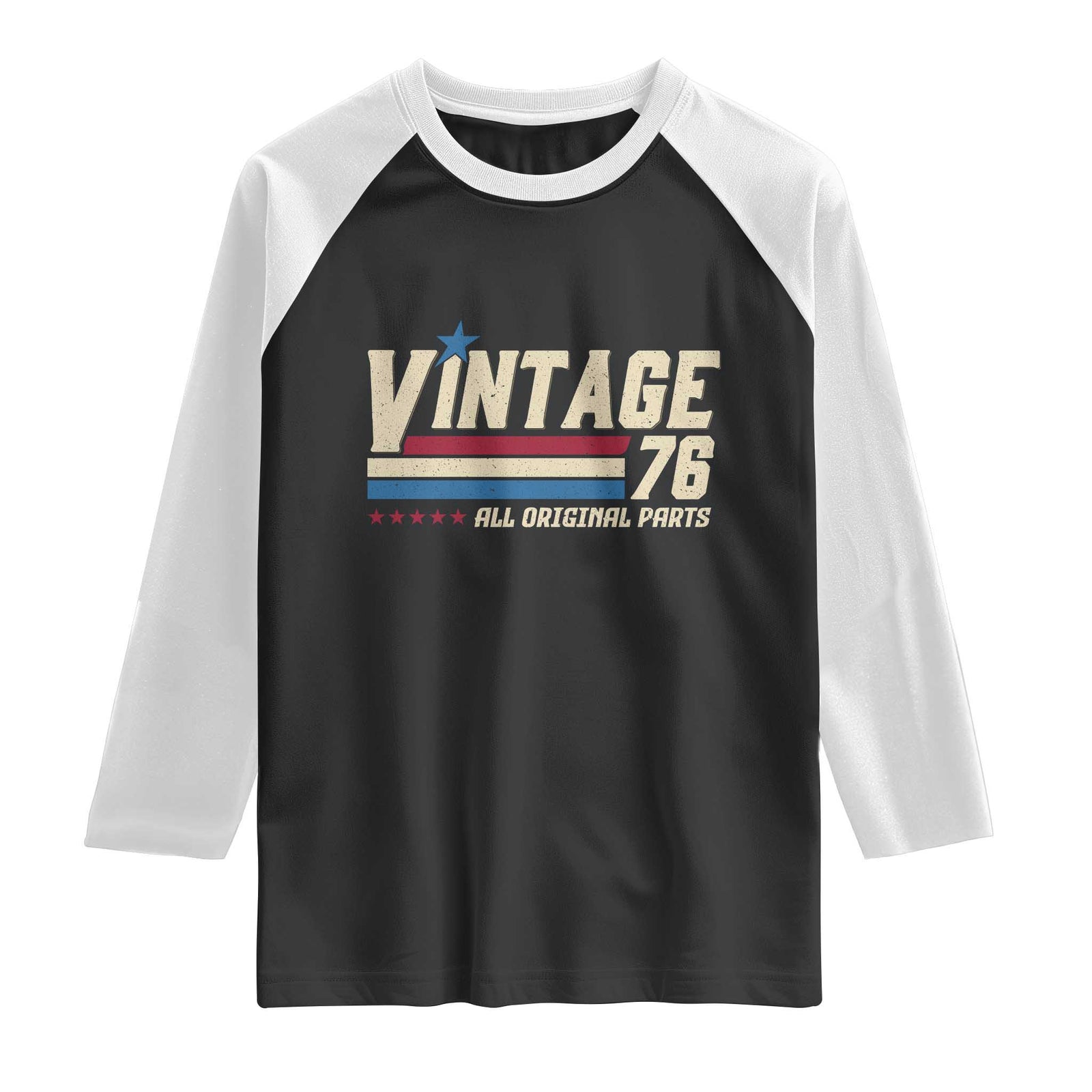 Vintage 76 All Original Parts Raglan Shirt Retro Stripe Patriotic 50th Birthday TS02 Black White Print Your Wear