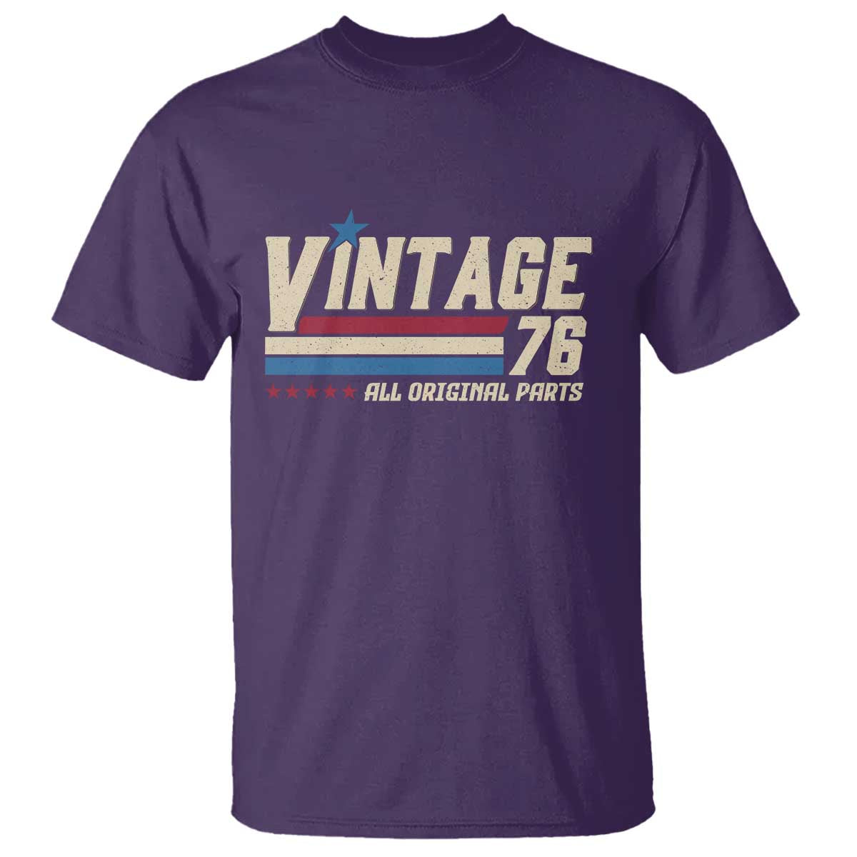 Vintage 76 All Original Parts T Shirt Retro Stripe Patriotic 50th Birthday TS02 Purple Print Your Wear