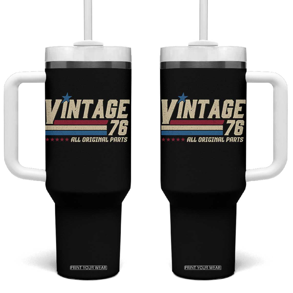 Vintage 76 All Original Parts Tumbler With Handle Retro Stripe Patriotic 50th Birthday TS02 One Size: 40 oz Black Print Your Wear