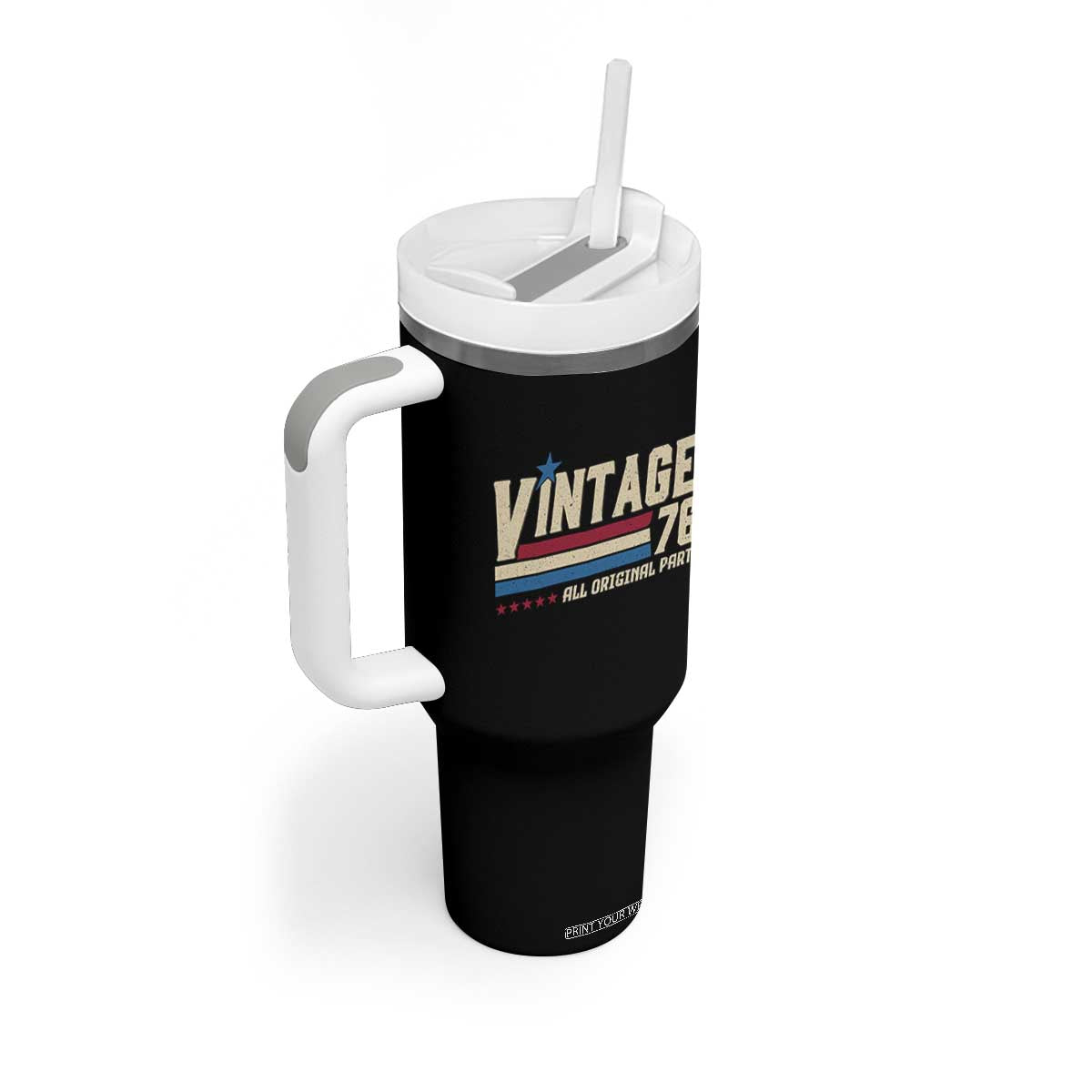 Vintage 76 All Original Parts Tumbler With Handle Retro Stripe Patriotic 50th Birthday TS02 Print Your Wear
