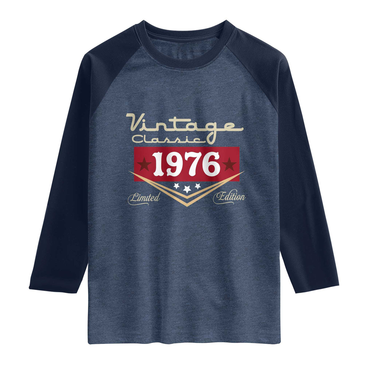 Vintage Classic 1976 Limited Edition Raglan Shirt Luxury Retro Milestone Birthday TS02 Heather Denim Navy Print Your Wear