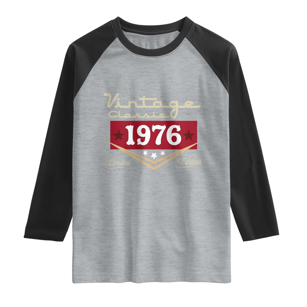 Vintage Classic 1976 Limited Edition Raglan Shirt Luxury Retro Milestone Birthday TS02 Heather Gray Black Print Your Wear