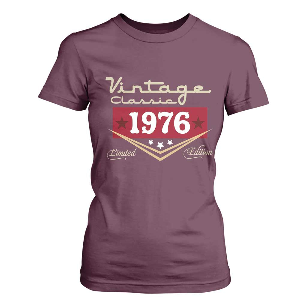 Vintage Classic 1976 Limited Edition T Shirt For Women Luxury Retro Milestone Birthday TS02 Maroon Print Your Wear