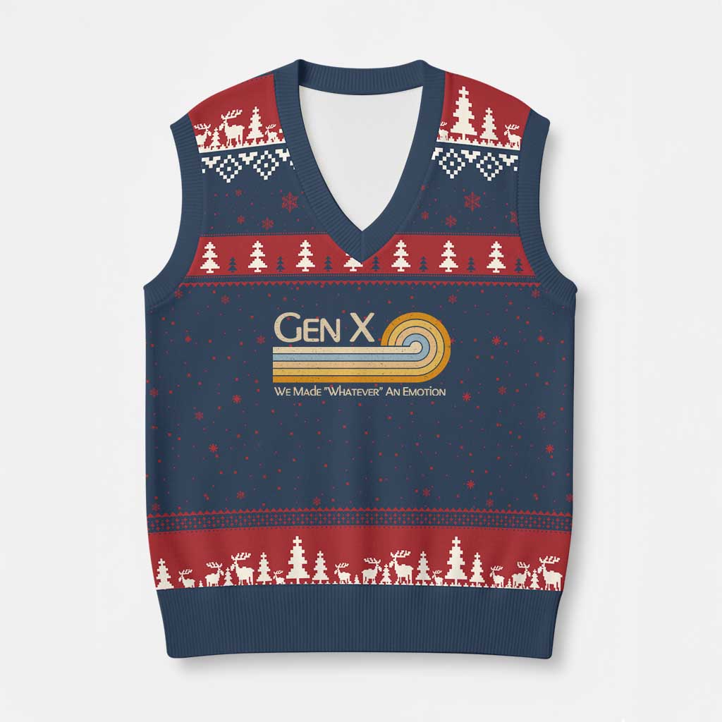 Gen X We Made Whatever An Emotion V-Neck Knit Sweater Vest Vintage Retro 70s Rainbow Graphic