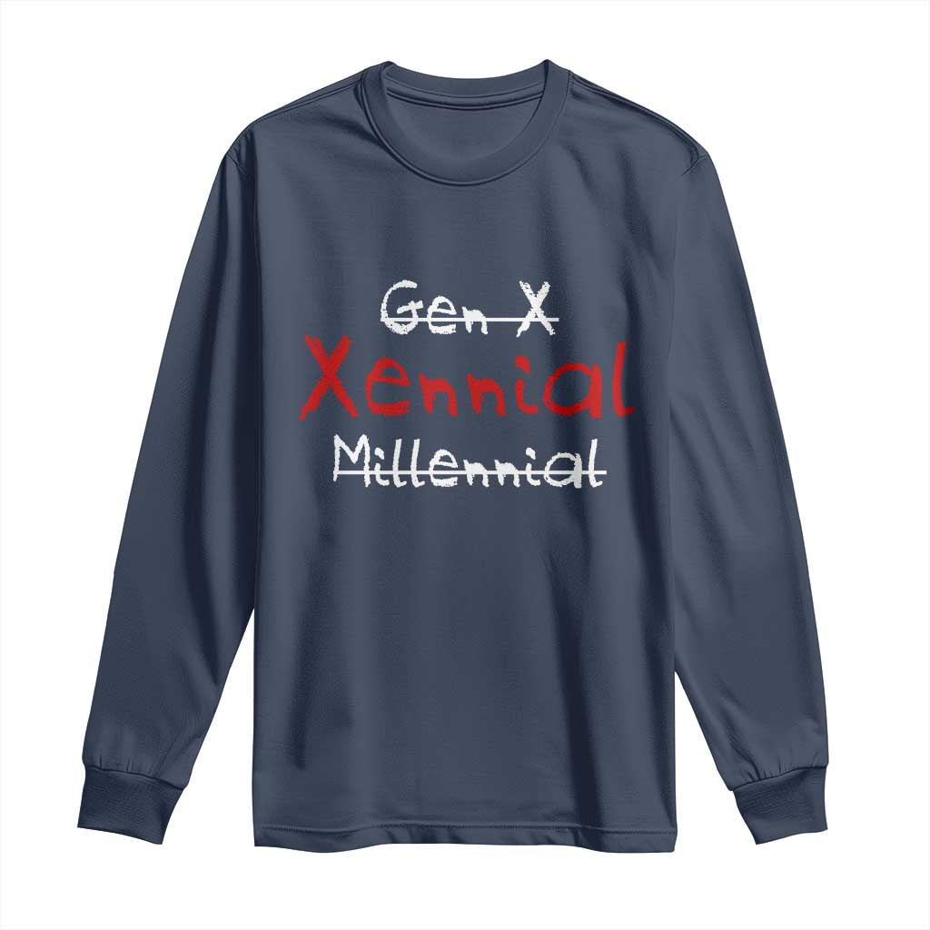 Gen X Xennial Millennial Long Sleeve Shirt Micro Generation Retro Typography Graphic TS02 Navy Print Your Wear