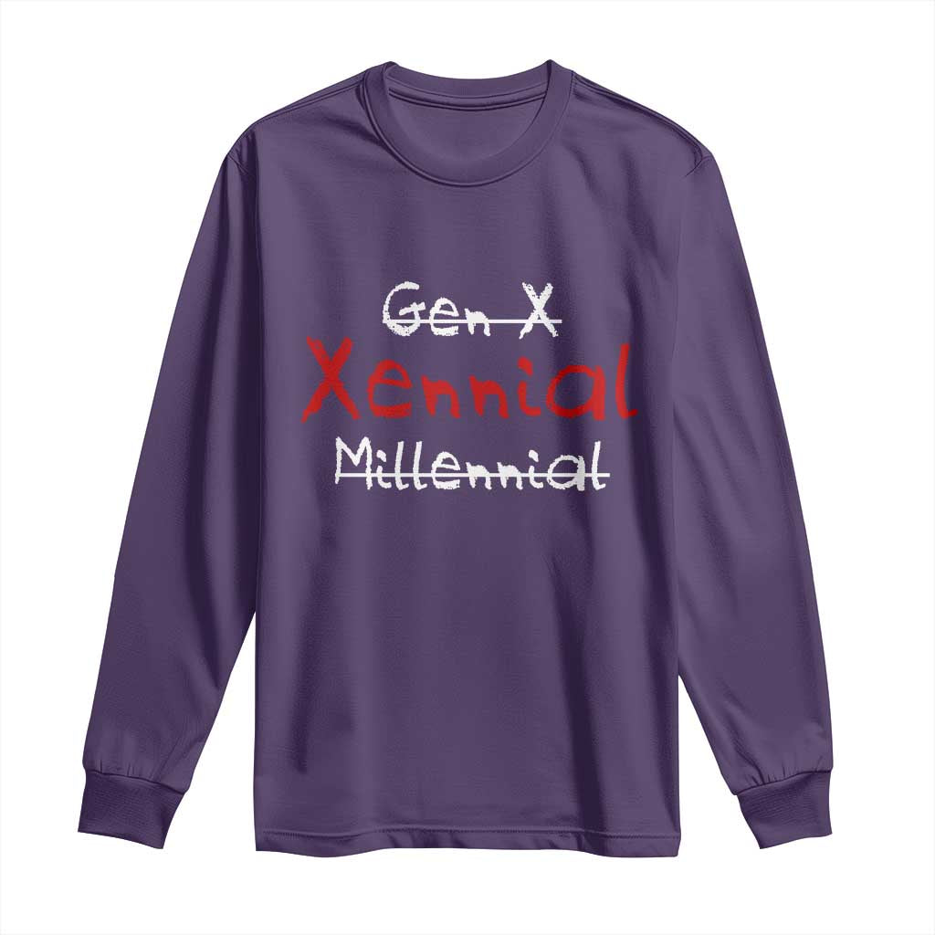Gen X Xennial Millennial Long Sleeve Shirt Micro Generation Retro Typography Graphic TS02 Purple Print Your Wear