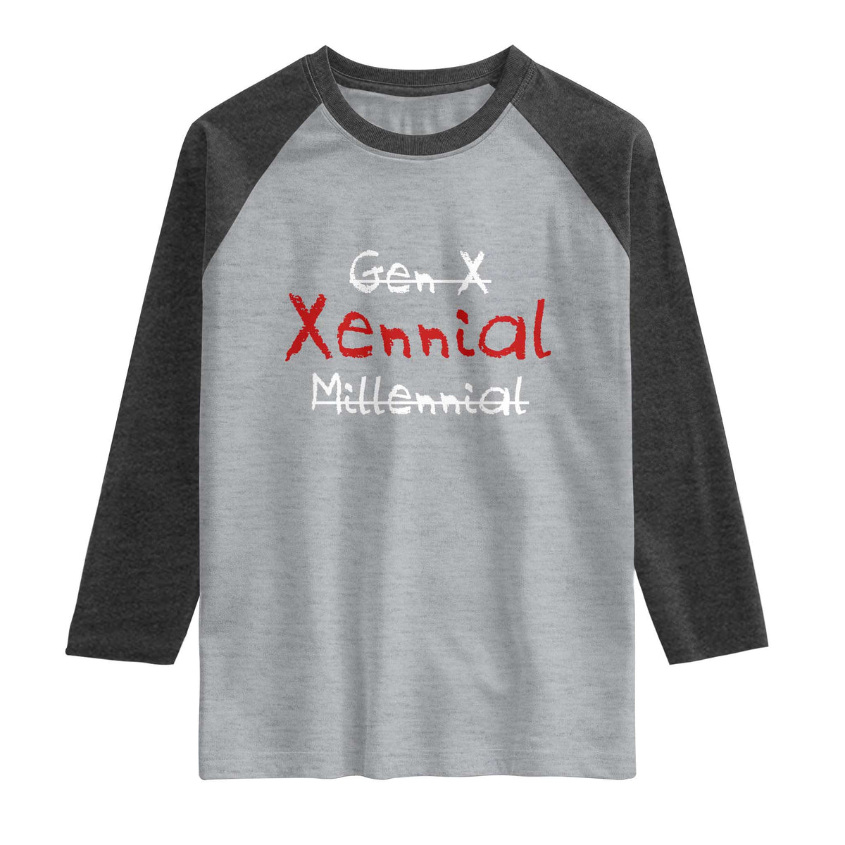 Gen X Xennial Millennial Raglan Shirt Micro Generation Retro Typography Graphic TS02 Heather Gray Heather Charcoal Print Your Wear