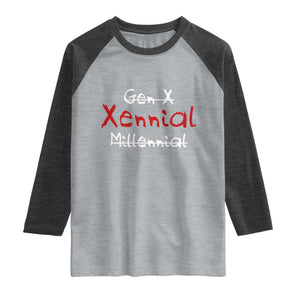 Gen X Xennial Millennial Raglan Shirt Micro Generation Retro Typography Graphic TS02 Heather Gray Heather Charcoal Print Your Wear